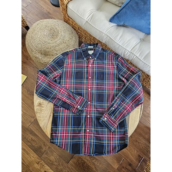 J.CREW Shirt Mens M Tartan Secret Wash Slim Plaid Button Up Cotton Stretch Black - Picture 2 of 7